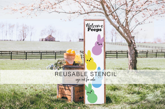 Spring Bunny Welcome Peeps Vertical Stencil Set - Reusable DIY Stencils for Porch Signs, Porch Leans & Wooden Signs